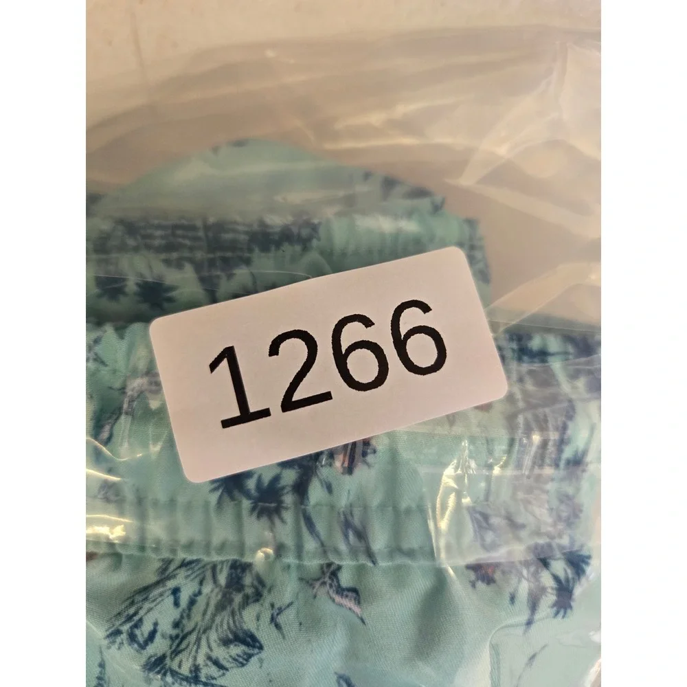 Ocean Coast Big & Tall‎ Mens 2XLT Swim Trunks Tropical Palm Hibiscus Aqua Blue